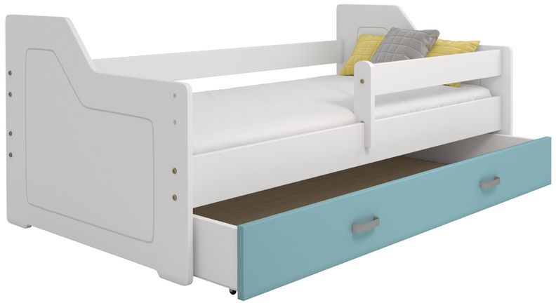 eoshop Detská posteľ Miki 80x160 B4, biela / modrá + rošt, matracu, úložný priestor